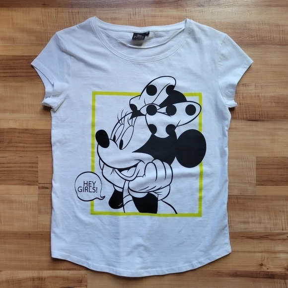 Disney Mini Mouse " Hey Girl " Cropped Sleeved Grahpic T-Shirts - Picture 3 of 9